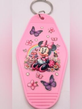 Pink Cartoon Mouse Resin Keychain Butterfly Floral Rainbow Charm Cute